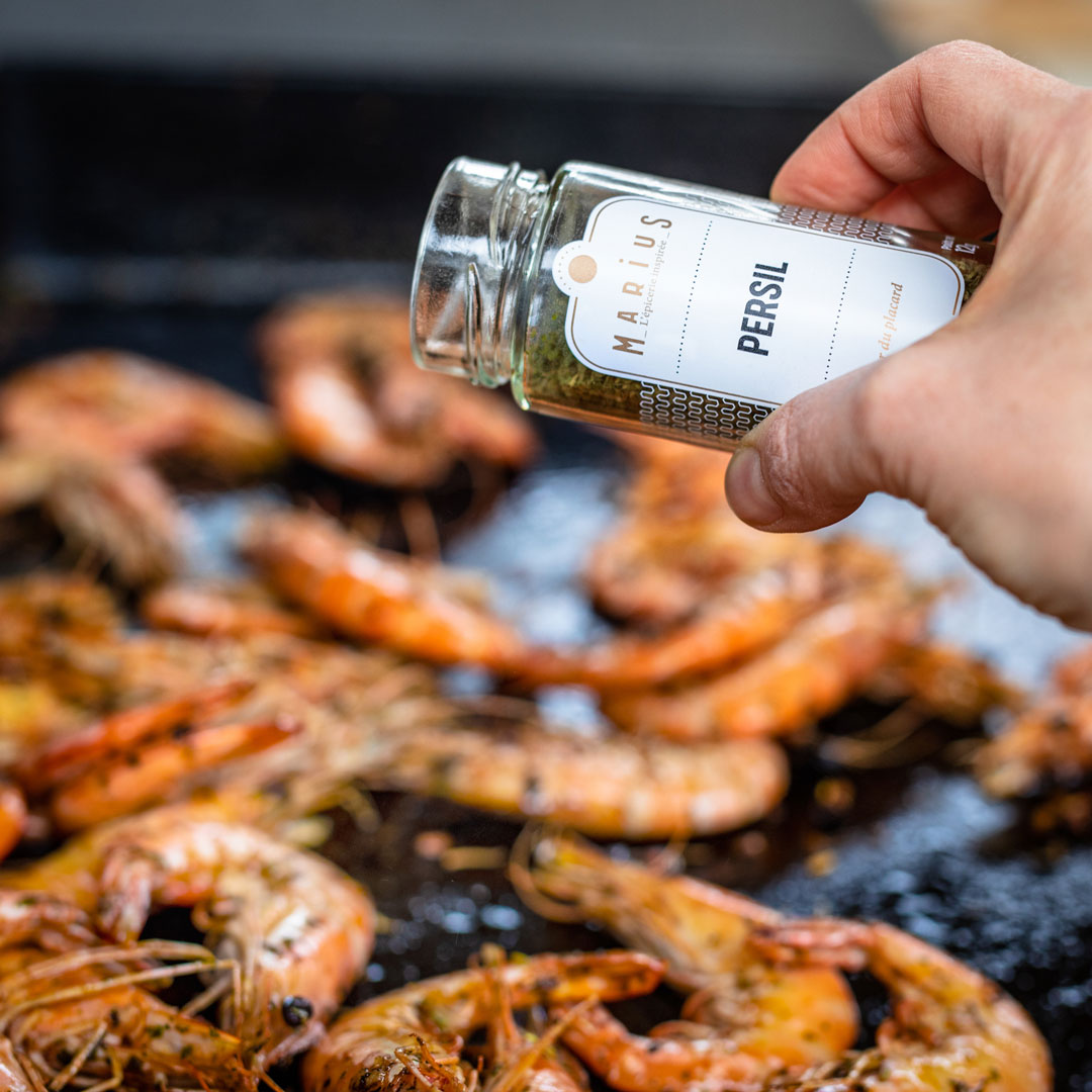 Gambas grillées et brochettes de légumes