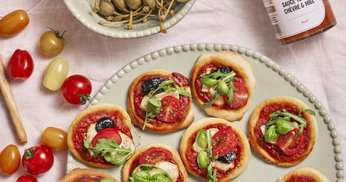Mini pizzas tomate, chèvre et miel