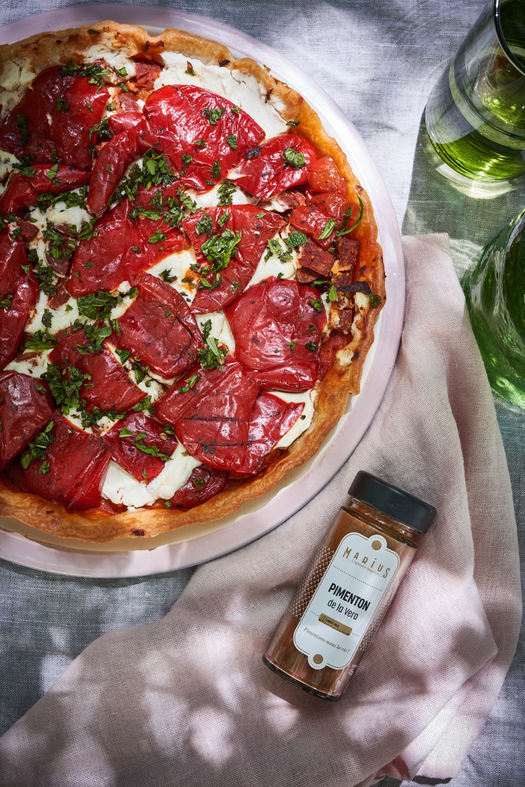 Tarte aux poivrons, chorizo et ricotta