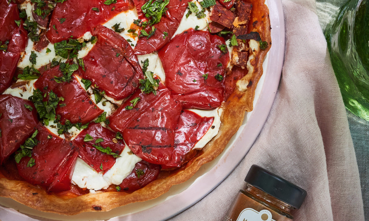 Tarte aux poivrons, chorizo et ricotta