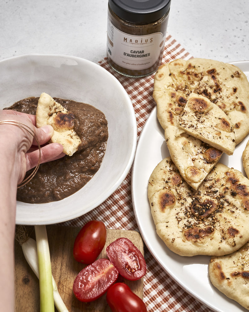 Pains Pita au Zaatar et Caviar d'Aubergine