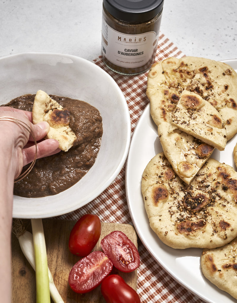 Pains Pita au Zaatar et Caviar d'Aubergine