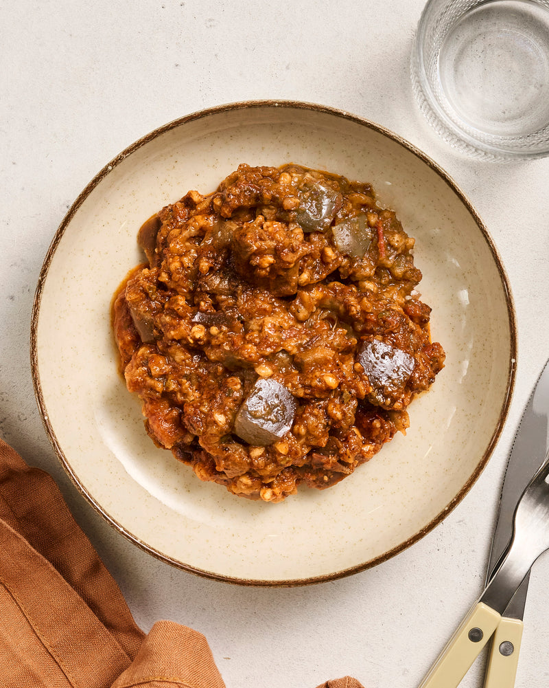 Aubergines à la parmesane & petit épeautre plat cuisiné individuel MARiUS