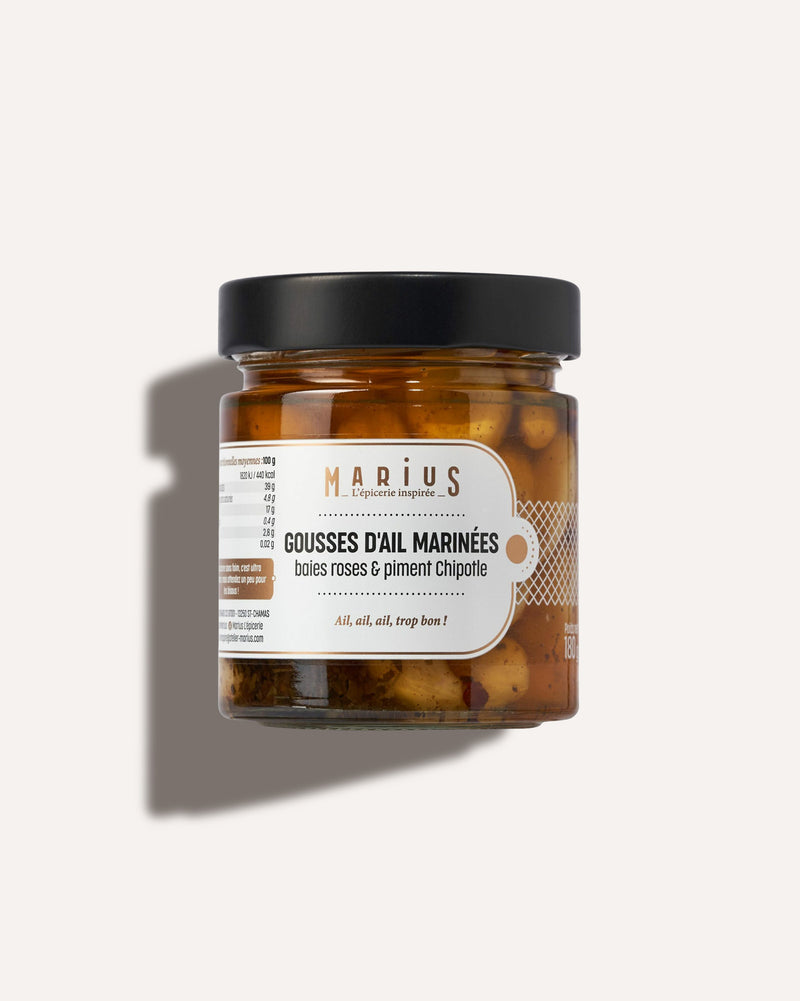 Gousses d’Ail Marinées Baie Rose & Piment Chipotle