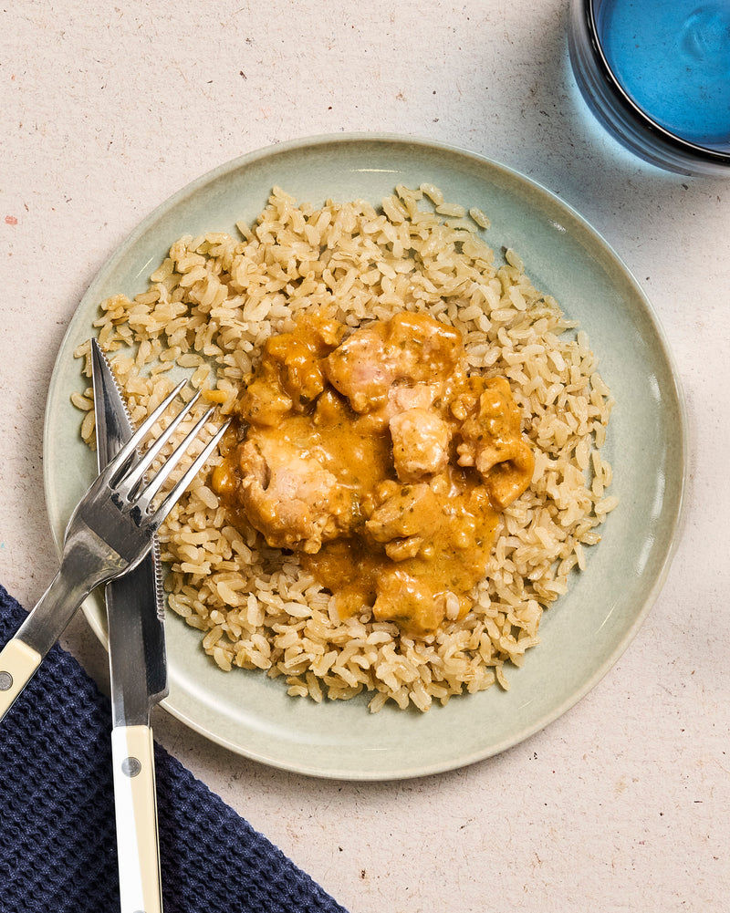 Poulet sauce cajun & riz complet de Camargue plat cuisiné individuel BoQuotidiens MARiUS