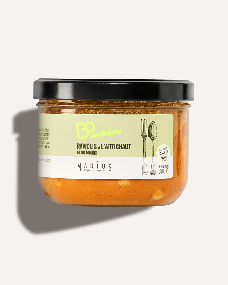 Raviolis à l’artichaut et au basilic plat cuisiné individuel BoQuotidiens MARUS