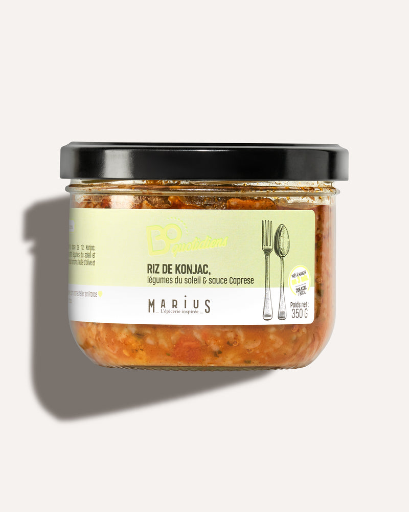 Riz de konjac, légumes du soleil & sauce Caprese plat cuisiné individuel BoQuotidiens MARiUS