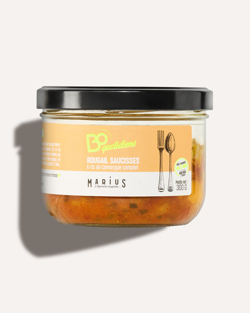 Rougail saucisses & riz de Camargue complet plat cuisiné individuel BoQuotidiens MARiUS