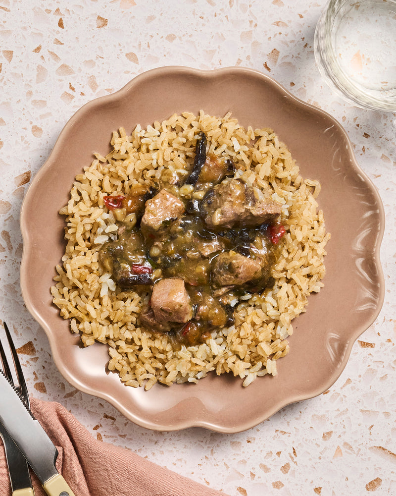 Sauté de porc façon thaï & riz complet de Camargue plat cuisiné individuel BoQuotidiens MARiUS