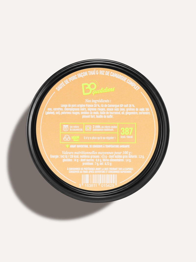 Sauté de porc façon thaï & riz complet de Camargue plat cuisiné individuel BoQuotidiens MARiUS