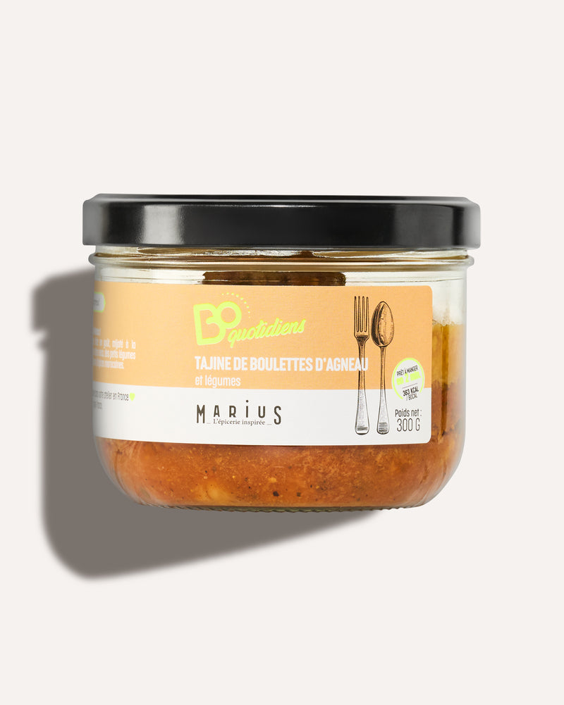 Tajine de boulettes d’agneau et légumes plat cuisiné individuel BoQuotidiens MARiUS